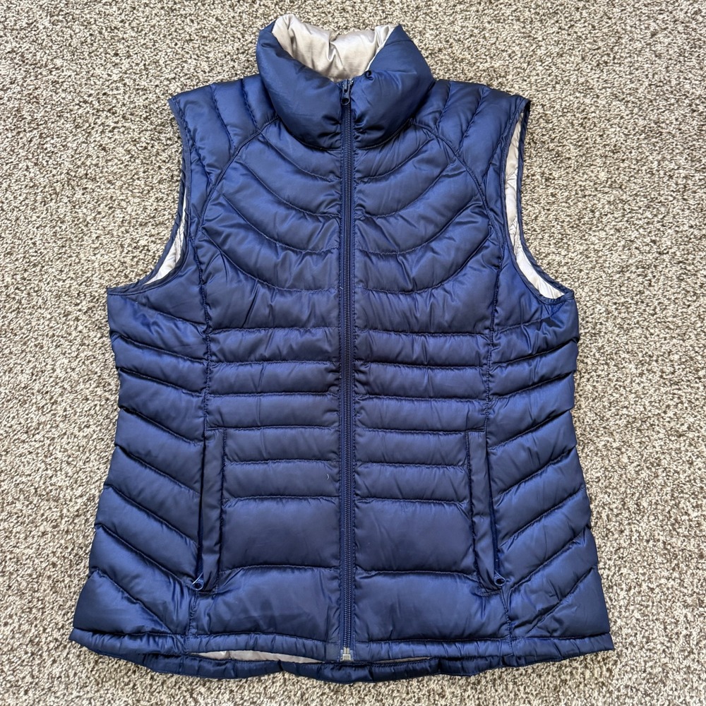 Bernardo Vest Womens Medium Navy Blue Puffer Quilted Full Zip Goose Down